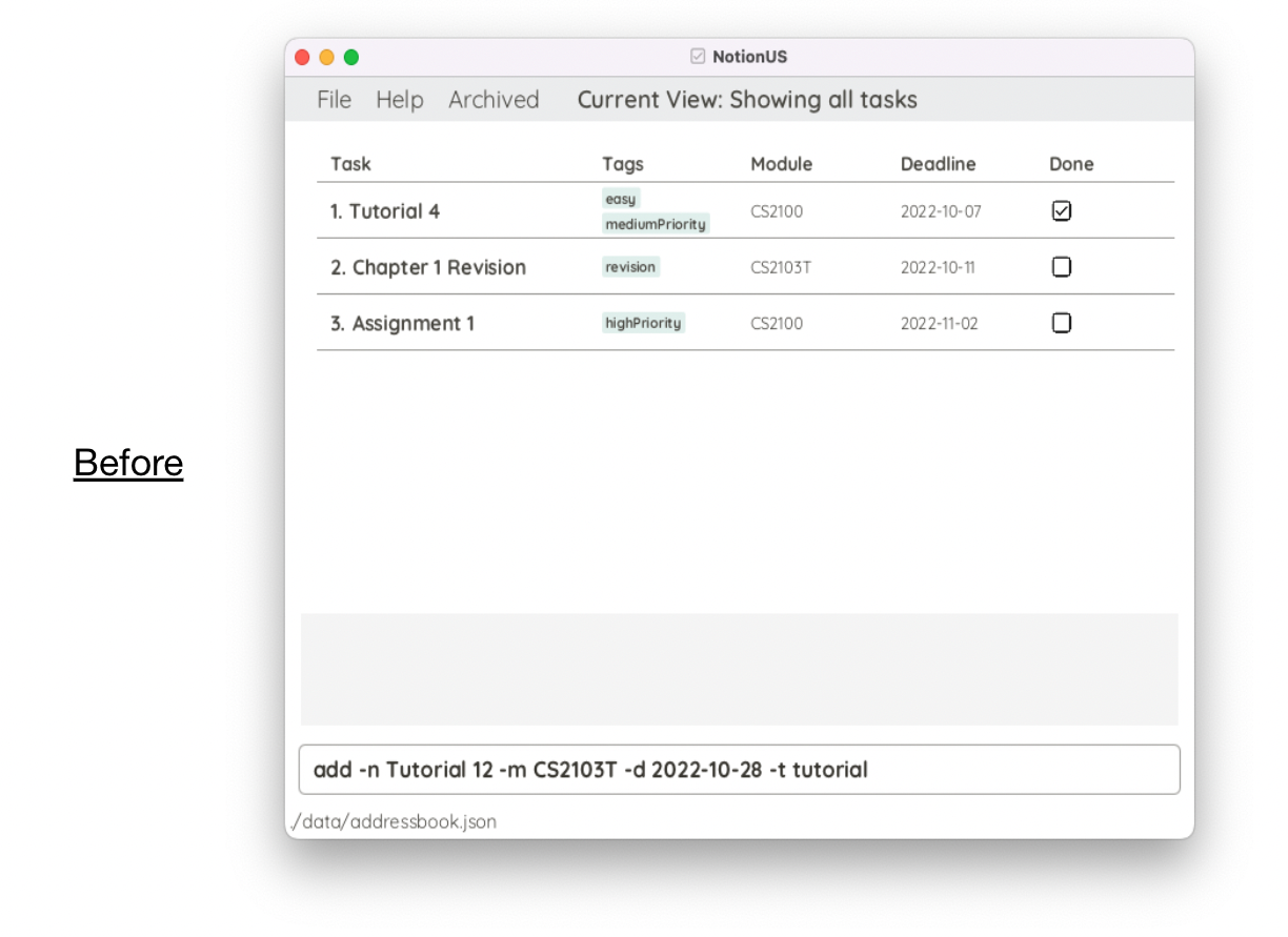 Before image of Add Command