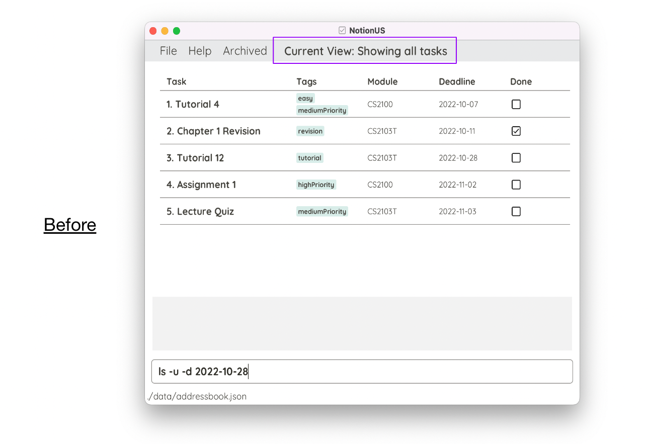 Before image of List Command
